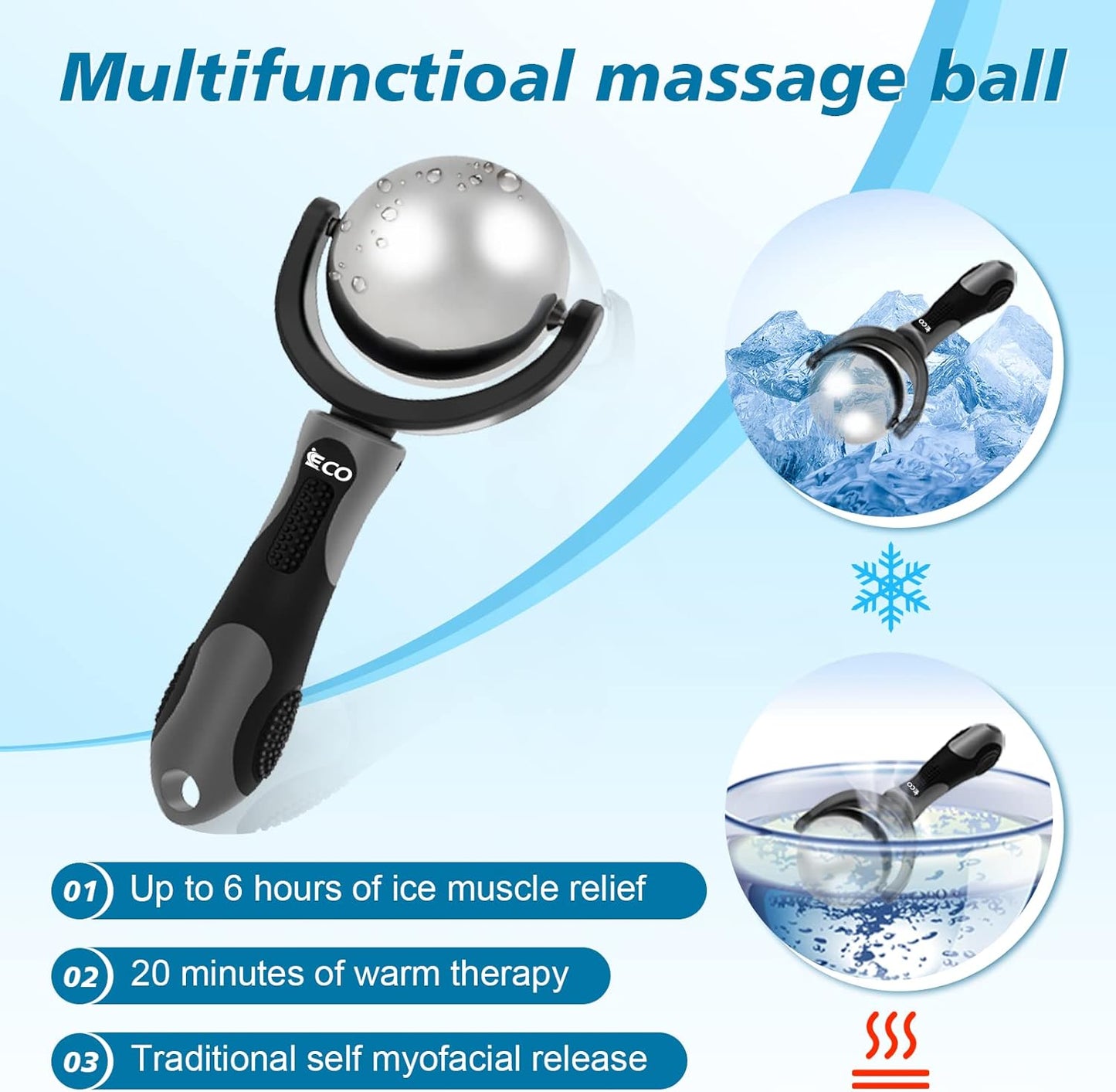 Cryosphere Cold Massage Roller Ball - Massage Ball for Cold & Heat Relief, Myofascial Release, Trigger Point Therapy, Muscle Knots - Deep Tissue Ice Massager