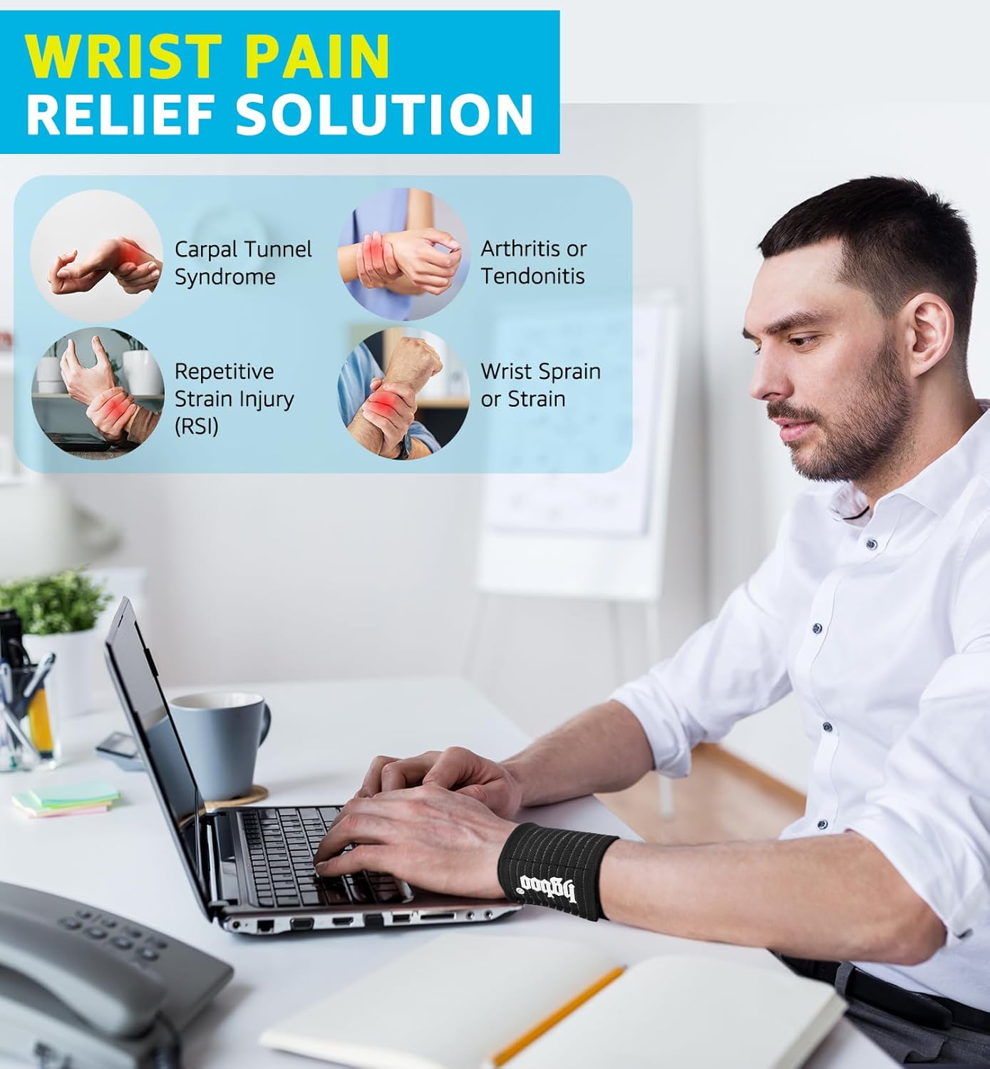 Compression Wrist Bands (2 PCS), High-Elastic Straps Wrist Wraps Wrist Brace for Sports Weightlifting Tennis Basketball Tendonitis Carpal Tunnel Arthritis - Breathable Fabric (Black)