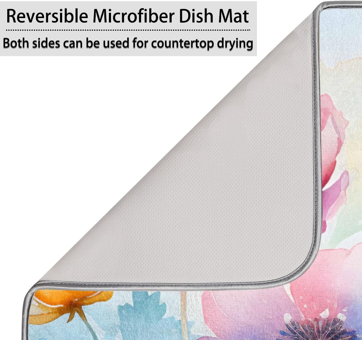 Dish Drying Mat Watercolor Spring Colorful Flowers Large Drying Mat for Kitchen Counter 18x24in Absorbent Dish Drainer Rack Pad, Heat Resistant Coffee Bar Mats Countertop Protector