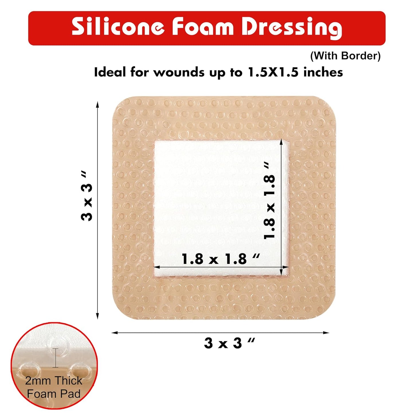 FRESINIDER Silicone Foam Dressing with Adhesive Border – Wound Dressing Bandage – Silicone Foam Pad – Pack of 10 – 3 x 3 Inches Large Waterproof Bandages – Self Adhesive Wound Care and Dressings