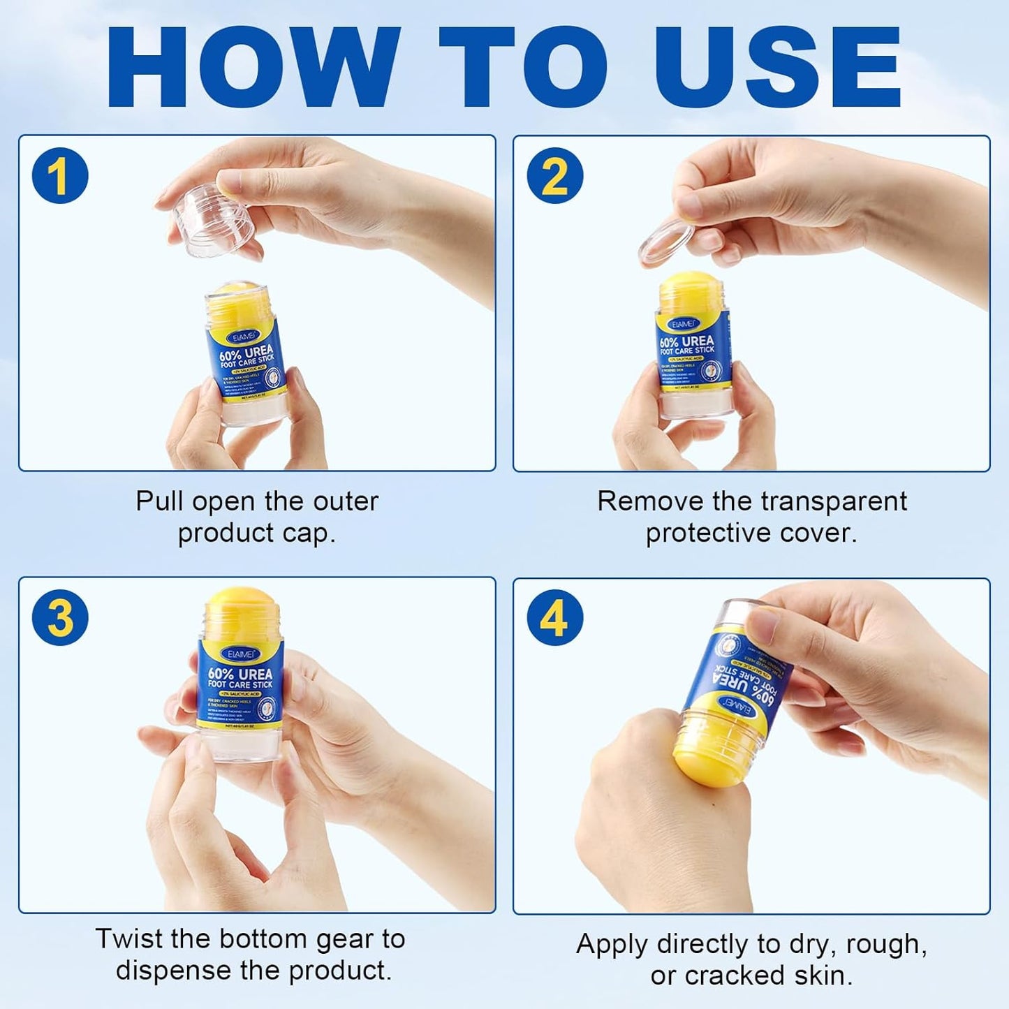 Bieyoc 60% Urea Cream with 2% Salicylic Acid, Urea Foot Cream Stick for Cracked Heels, Calluses and Rough Skin, Portable Foot Balm Stick No-Mess Applicator,1.41oz X 2 Pack