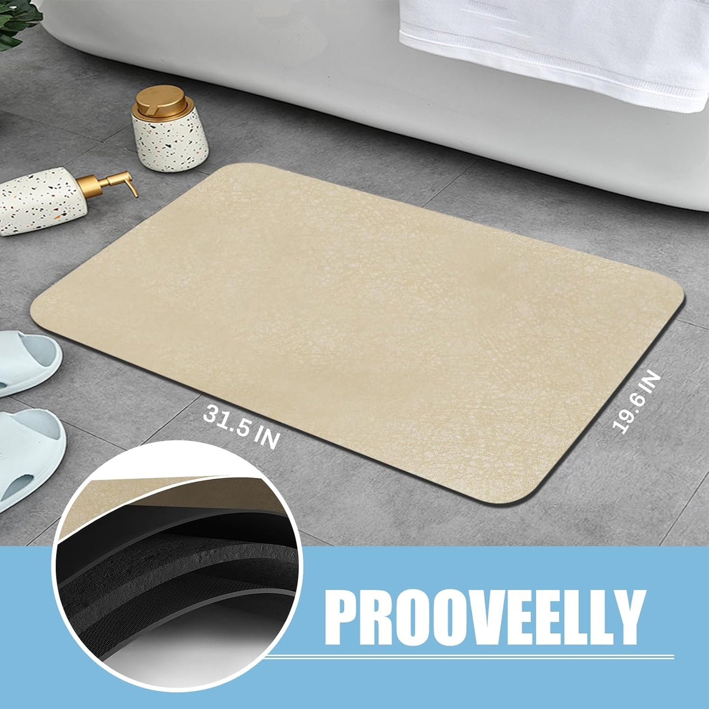 Diatomaceous Earth Bath mat Bathroom Rugs Super Absorbent Quick Dry Non Slip Bath Mat Thin Bathroom Floor Mats Fit Under Door-Shower Rug for in Front of Bathtub Shower, Coffee, 19.6"x31.5"