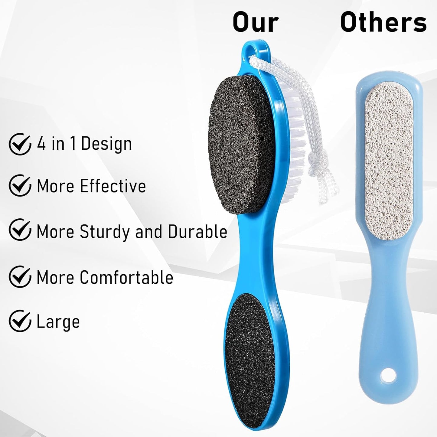 Pumice Stone Brush for Feet 4 in 1, Foot File Callus Remover, Foot Rasp and Sand Paper Pedicure Tools with Handle, Shower Foot Scrubber, Soft Smooth Feet for Home Foot Care,4 Pack