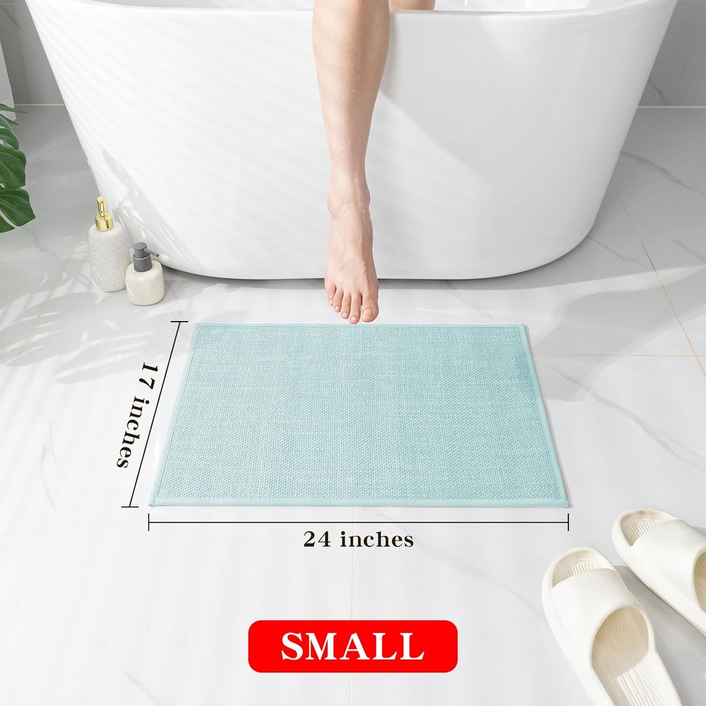 chakme Bathroom Rugs Mat 24x17, Ultra Thin Non Slip Bath Mat Small Quick Dry Absorbent Bath Mat for Bathroom Floor, (Light Blue, 24"x17")