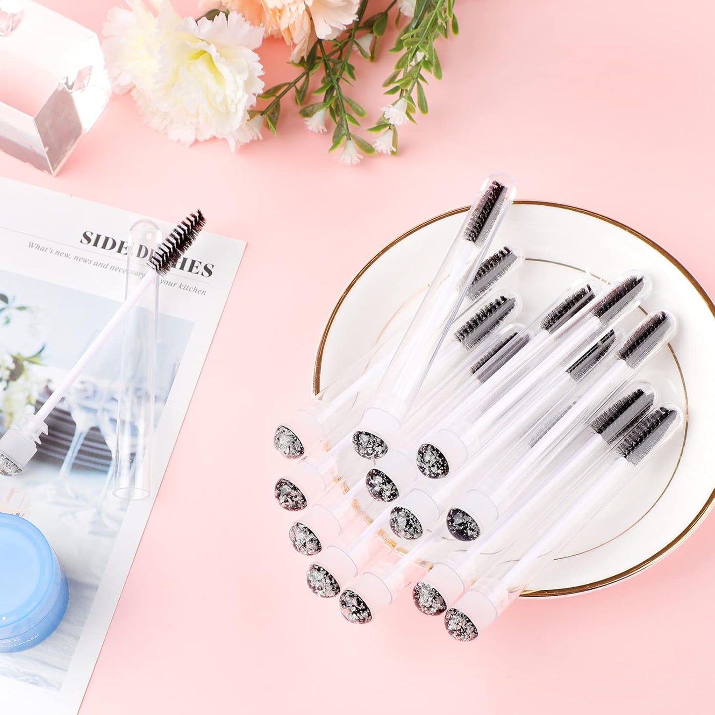 50pcs Eyelash brush Lash Wand Makeup tool Eyelash Extension supplies Cleaning brush Diamond Mascara foil black
