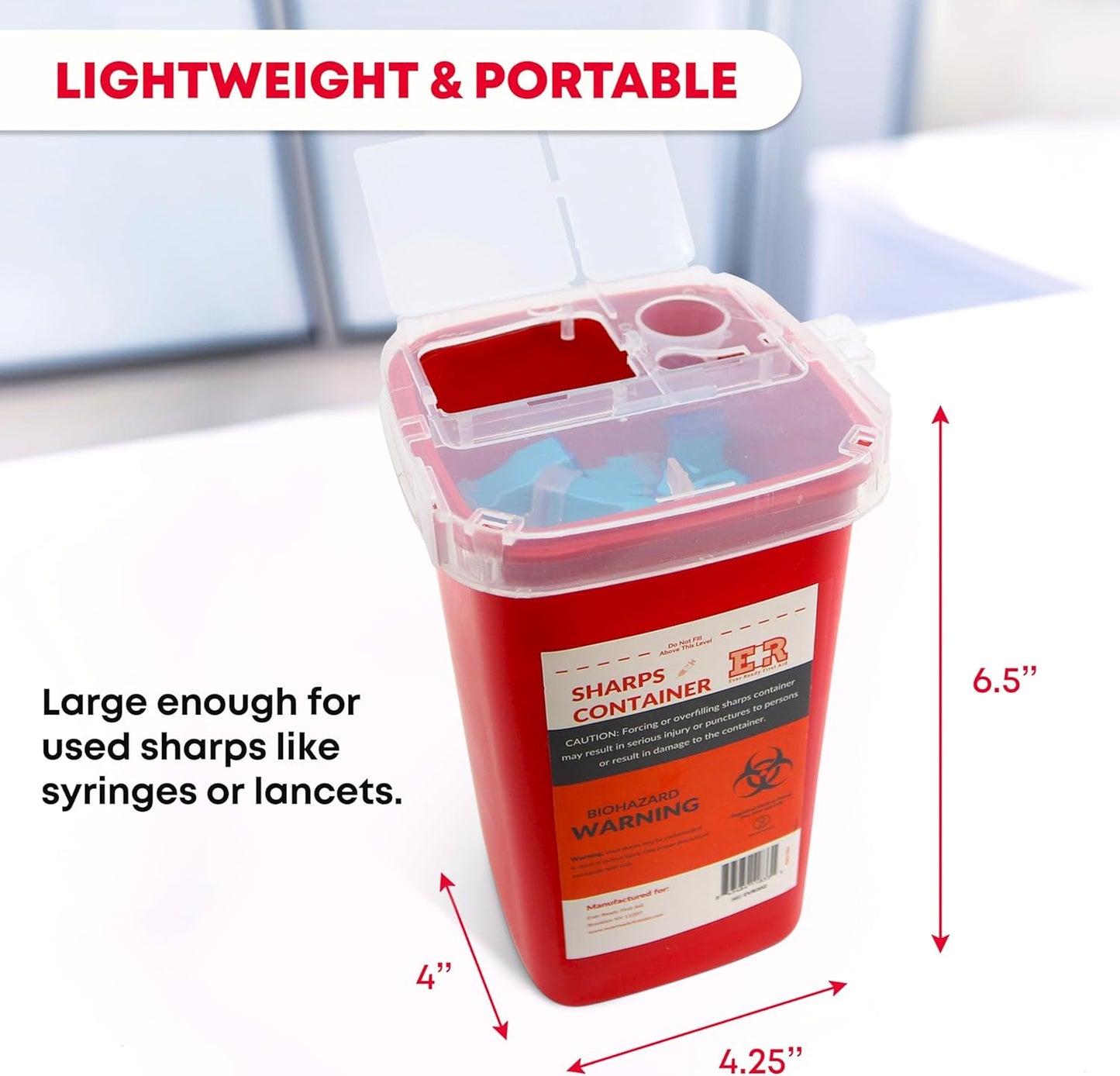 Ever Ready First Aid Sharps Container with Split Lid Design and Locking Mechanism for Sharp Waste Disposal, 1 Quart - 3 Count