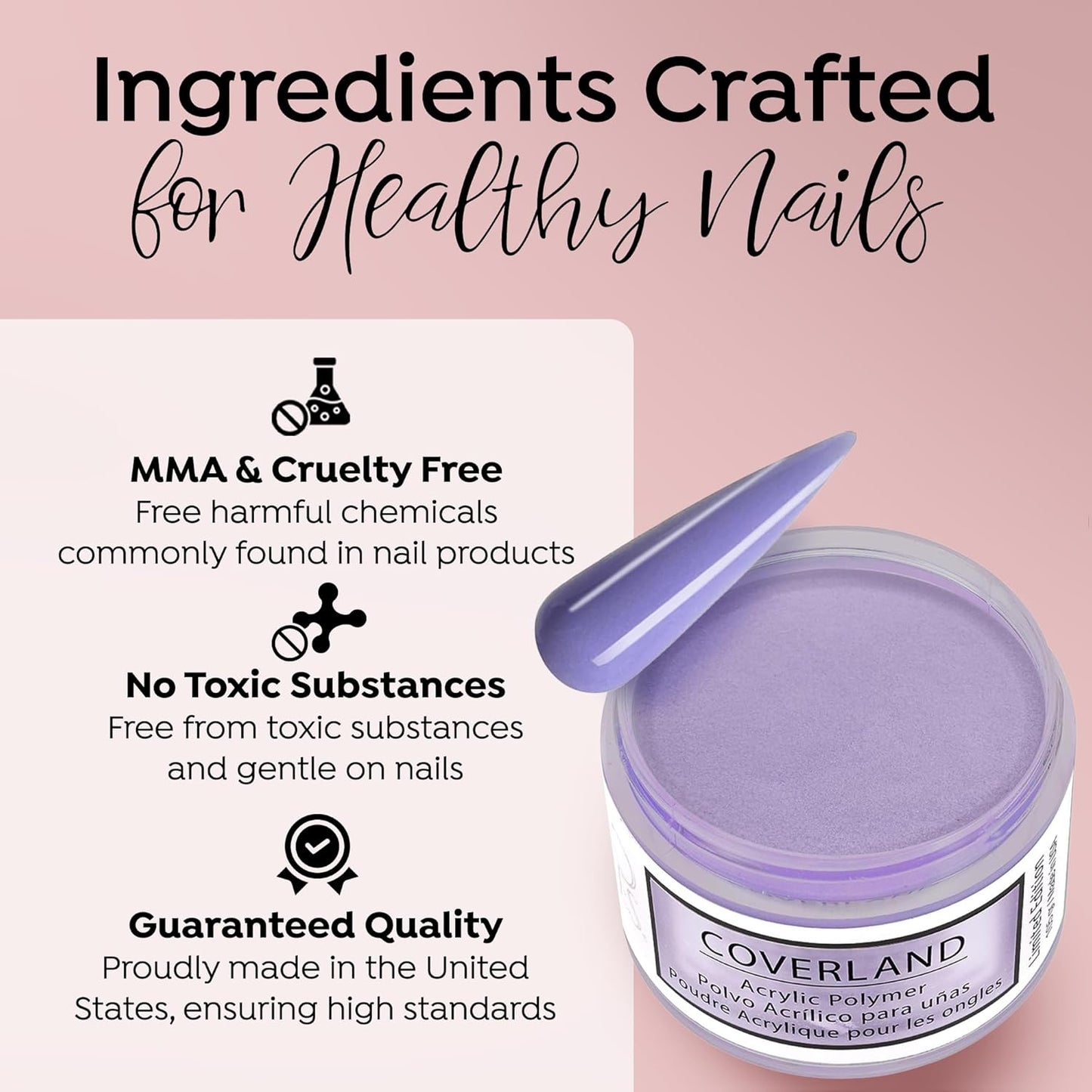 Tones Coverland Acrylic Nail Powder "Purple Spring" - Limited Edition Acrylic Powder for Nail Design, Sculpting, and Masking Nail Bed Imperfections - Professional Acrylic Nail Supplies - (1.5 Oz)