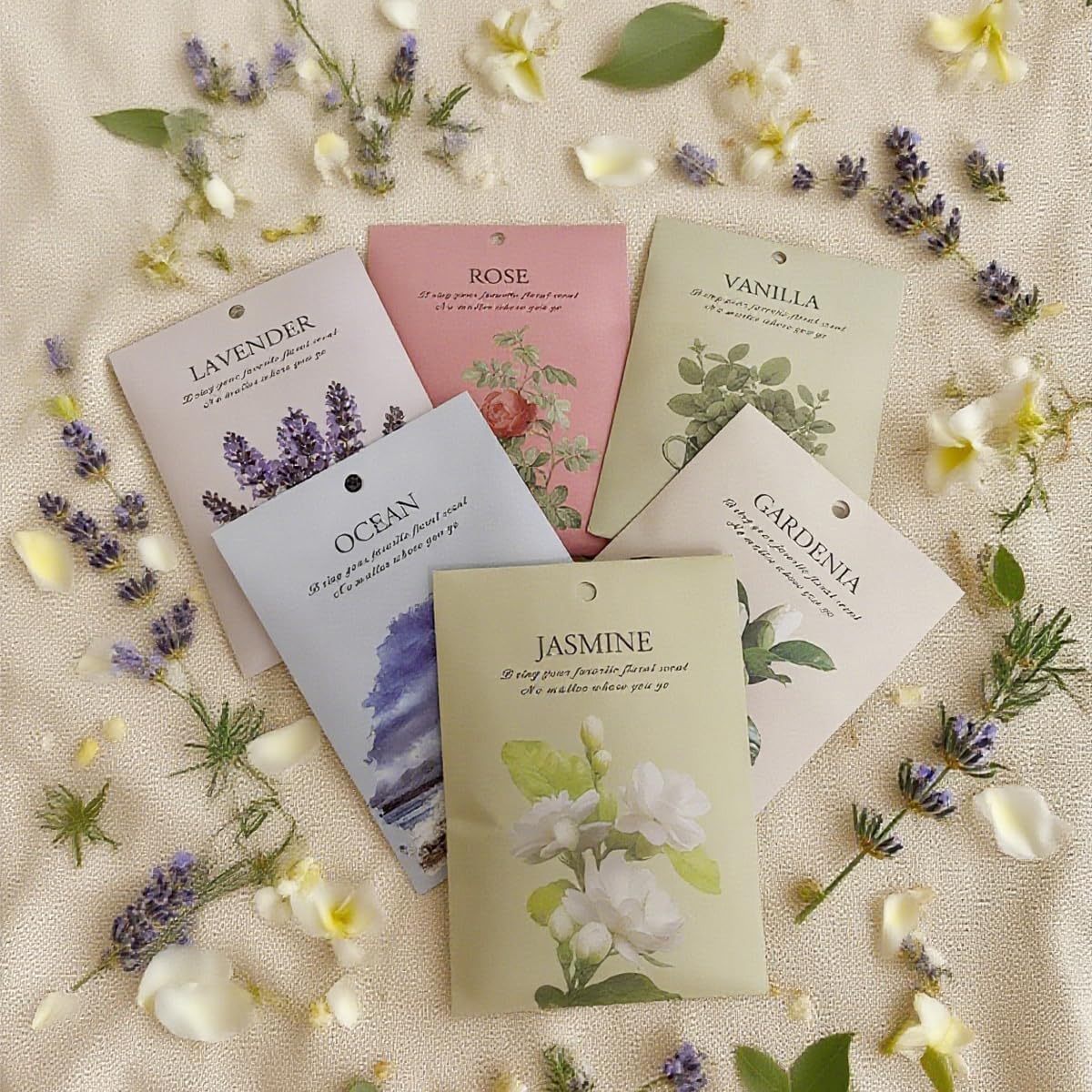 Jasmine Scented Sachet Bags - 12 Pack Home & Car Freshener, Odor Eliminator for Closets, Rooms, Drawers, Wardrobes, Toilets, Long - Lasting 360 - Day Fragrance