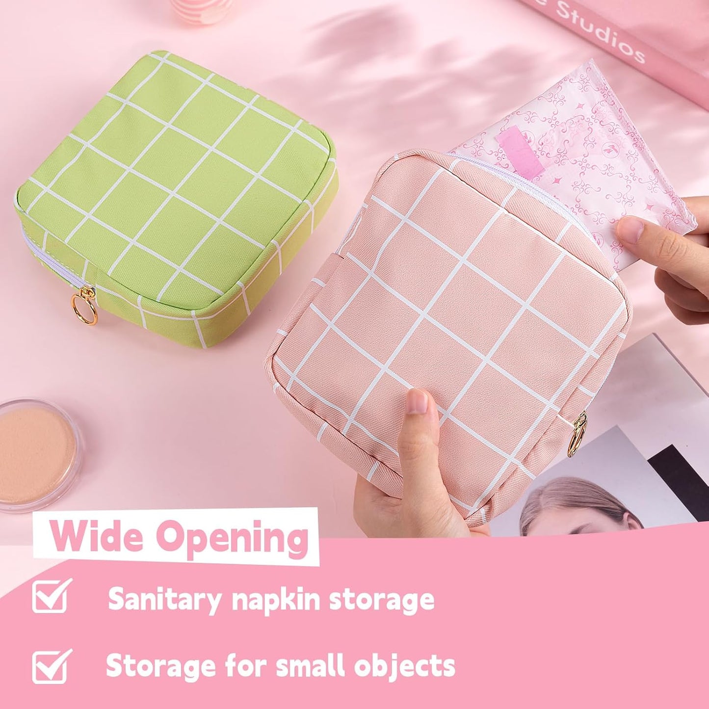 Desing Wish Period Bag Pouch Soft Cloth Sanitary Napkin Storage Bag Portable Menstrual Pad Pouches Tampon Holder for Purse First Period Kit for Girls 9-12 (Sky Blue Plaid)