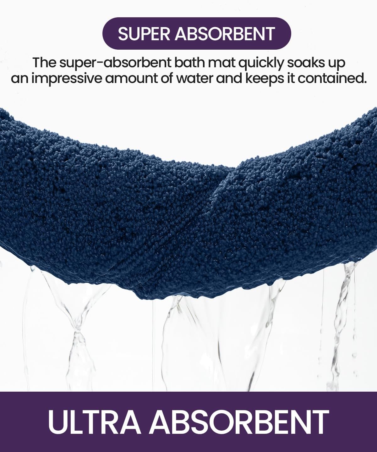 DEXI Bathroom Rugs 32x20, Washable Non Slip Bath Mat for Shower Floor, Absorbent Quick Dry Bathmat with Rubber Backing, Ultra Soft Plush Carpet for Tub, Navy