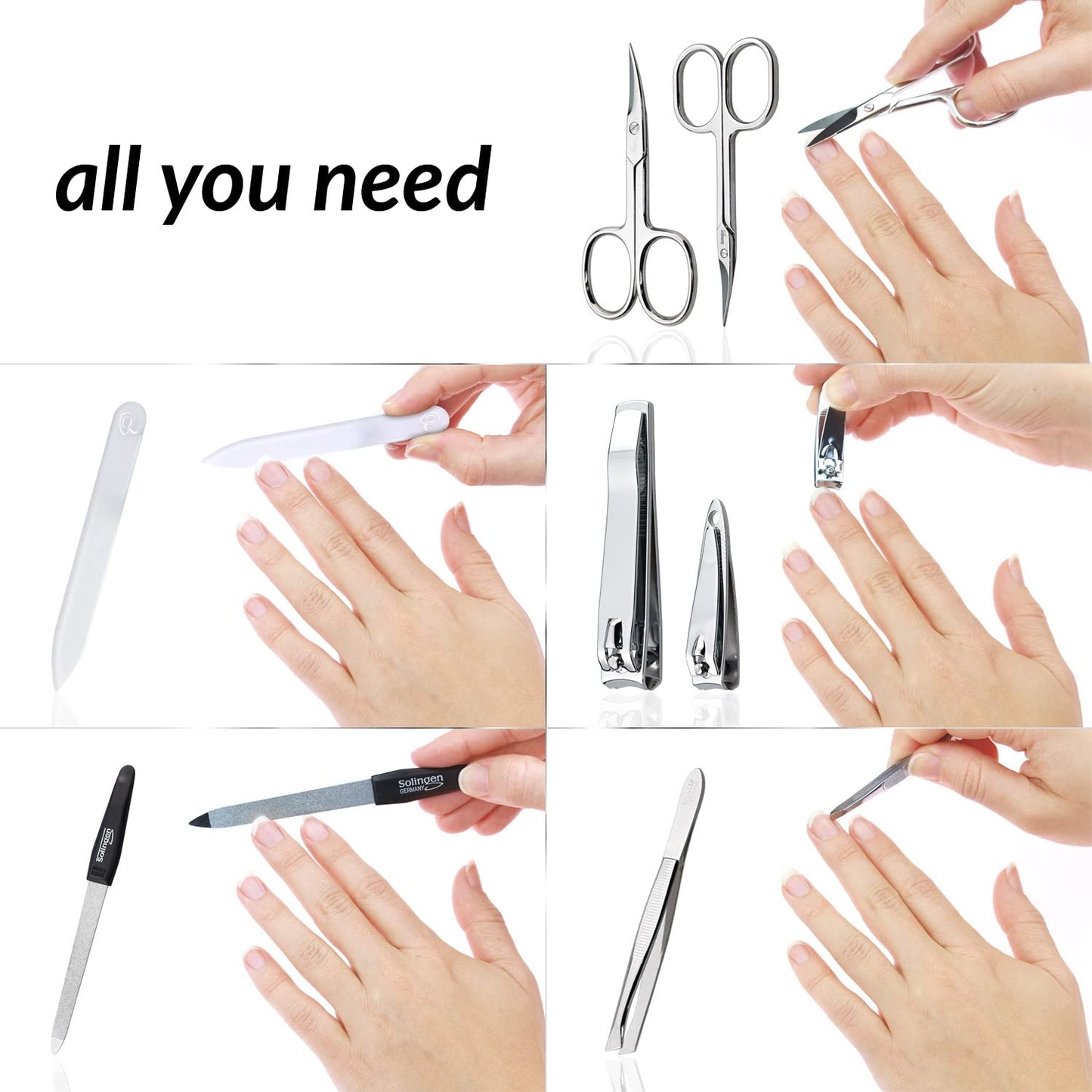 marQus Manicure Sets for Women & Men from Solingen Germany with glass nail file - Quality Grooming Kit Incl. Nail Clippers & glass nail file, Nail Kit Perfect for Pedicure.