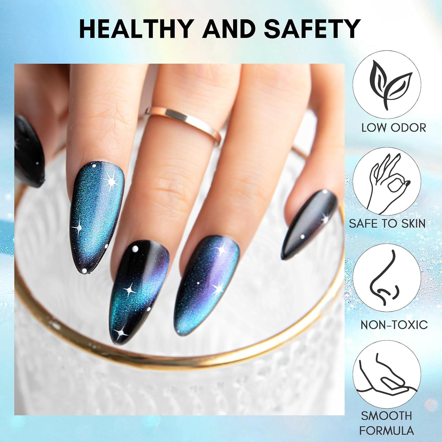 Makartt Blue Cat Eye Gel Nail Polish: Magnetic Glitter Gel Polish Soak-Off UV/LED with Aurora Effect, Long-Lasting Black Hole Shine, Comes with Magnet Stick Salon Home Nail Art 10ml
