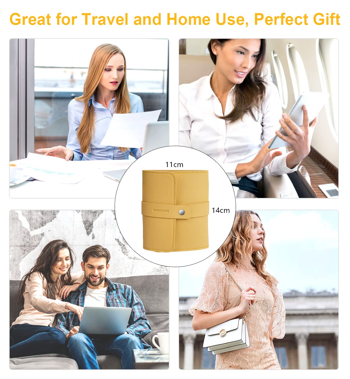 Manicure Set Professional Nail Clippers Pedicure Kit, 16 pcs Stainless Steel Nail Care Tools Grooming Kit with Luxurious Travel Leather Case for Thick Nails Men Women Gift (Yellow)