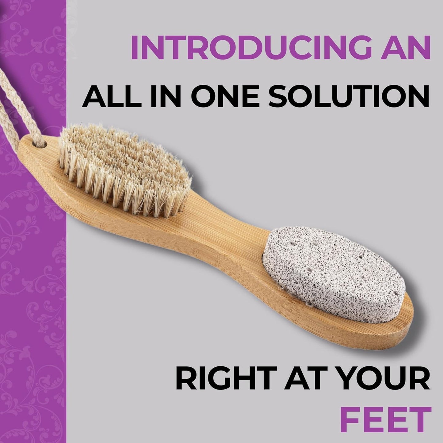 Dermasuri 4 in 1 Exfoliating Foot Scrub Kit - Multi Purpose Foot Care - Natural Bamboo Pedicure Foot Spa Kit - Pumice Stone Callus Remover, Stainless Steel File, Sand Paper Surface, & Dry Brush