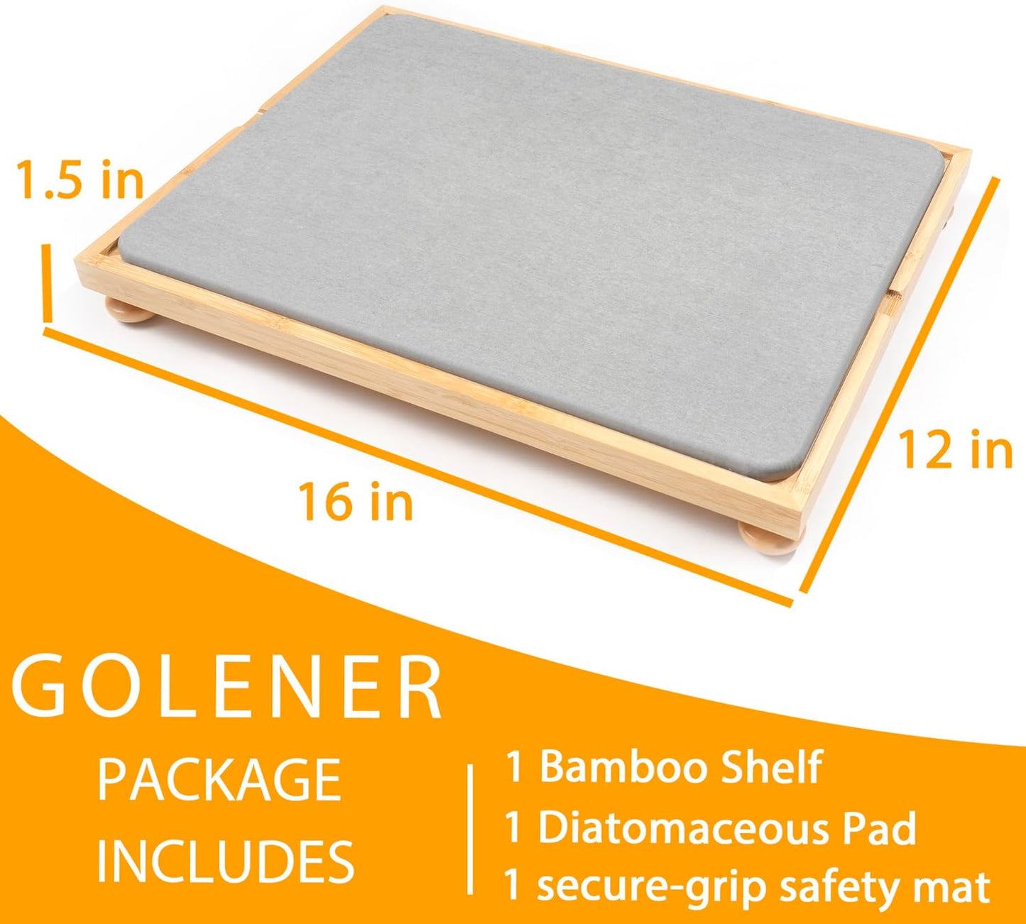 Golener Stone Drying Mat for Kitchen Counter, Dish Drying Pad with Bamboo Rack, Super Absorbent Diatomaceous Earth and Drying Rack, Multi-purpose Quick Drying Mat Rack for Kitchen, 16”x12”, Dark Grey