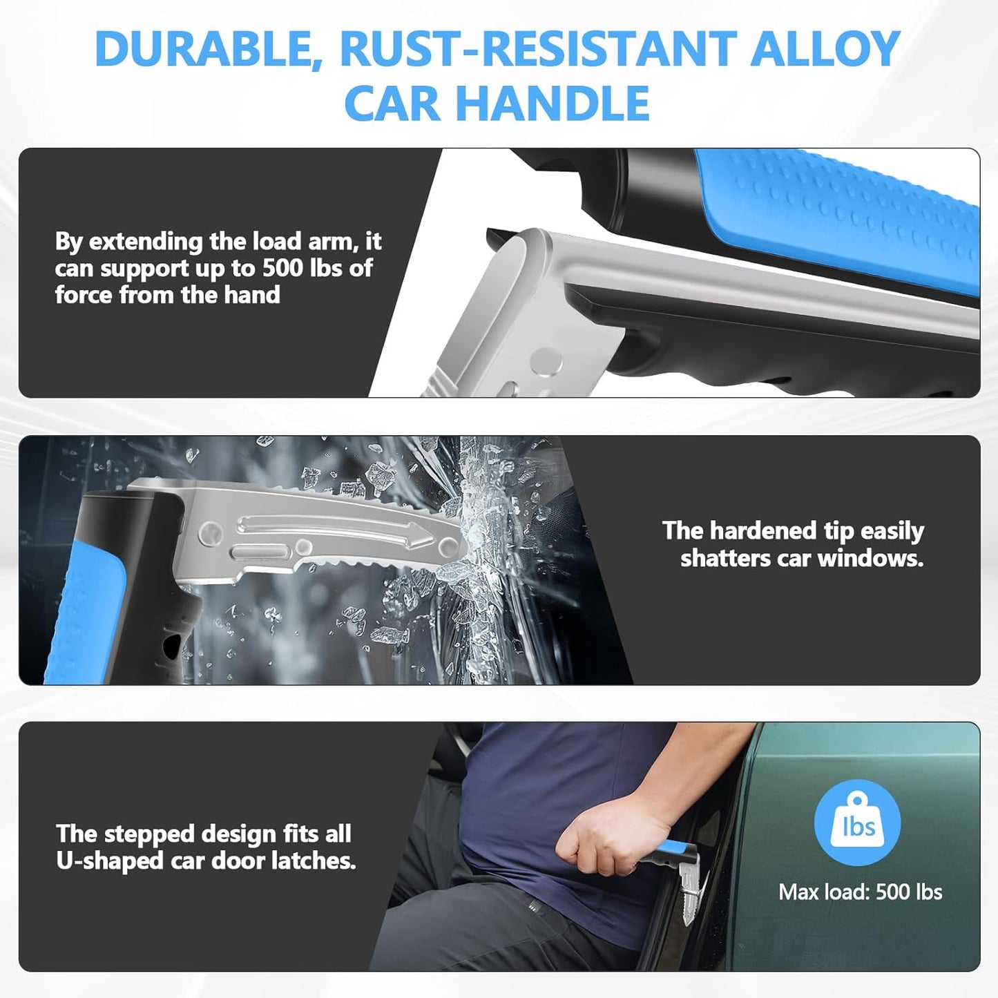 Car Door Handle for Elderly - 2025 New 3-in-1 Car Handle Assist, 2 Pack Auto Cane Portable Vehicle Support Handle Door Assist Bar, Max Load 500 Lbs, Anti-Slip Design (Blue-2-Pack Car Handle)