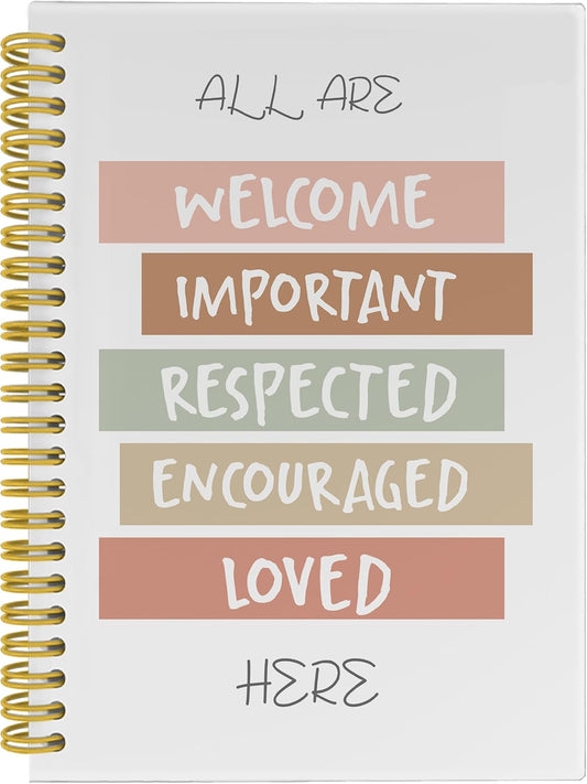 All are Welcome Here Diversity Notebook Journal, Inspirational Notebook, Boho Classroom Supplies, Boho Teacher Supplies, Affirmation Journal, Spiral Notebook 5.5x8.3 with 164 Pages