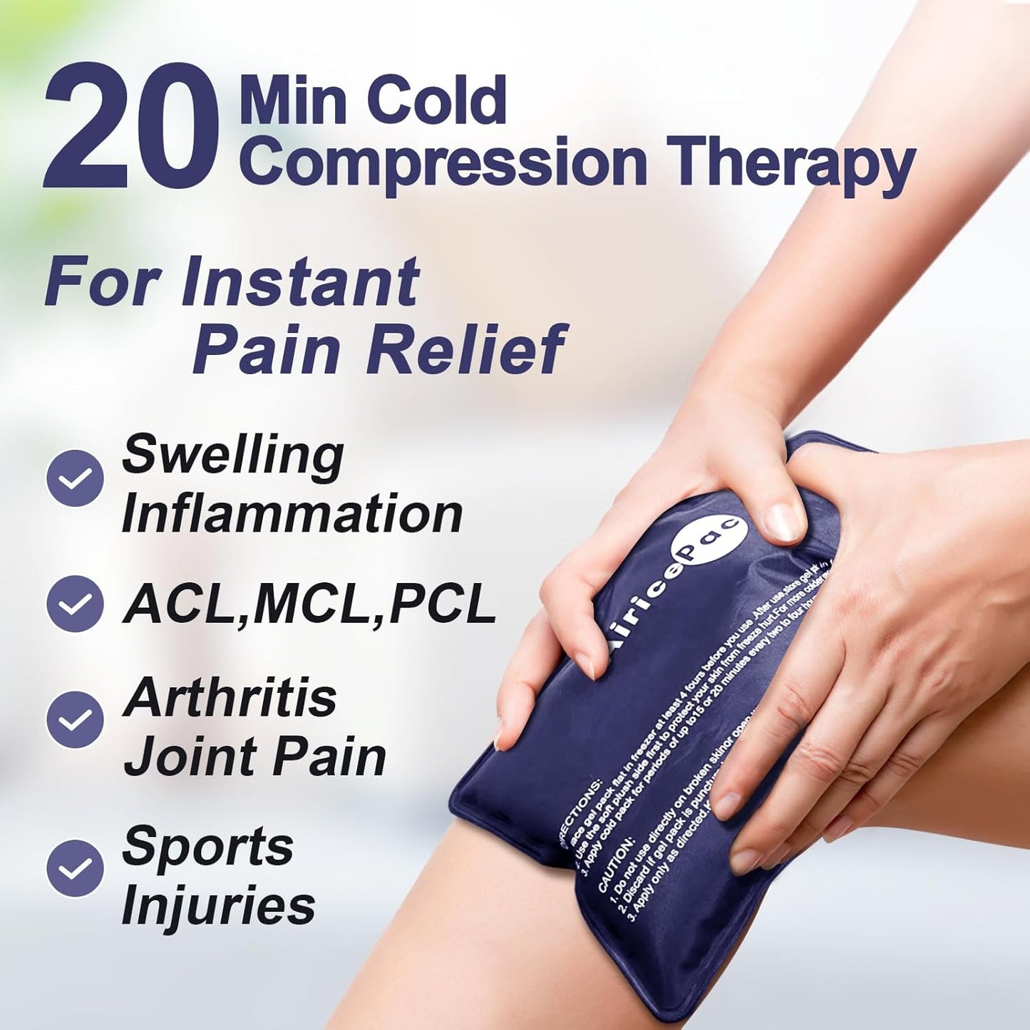 Ice Packs for Injuries Reusable, Gel Cold Pack for Knee Neck Shoulder Ankle Elbow Hip Back Pain Relief, Cold Compress Therapy for Swelling, Bruises, Surgery, 7”x 11”, Blue