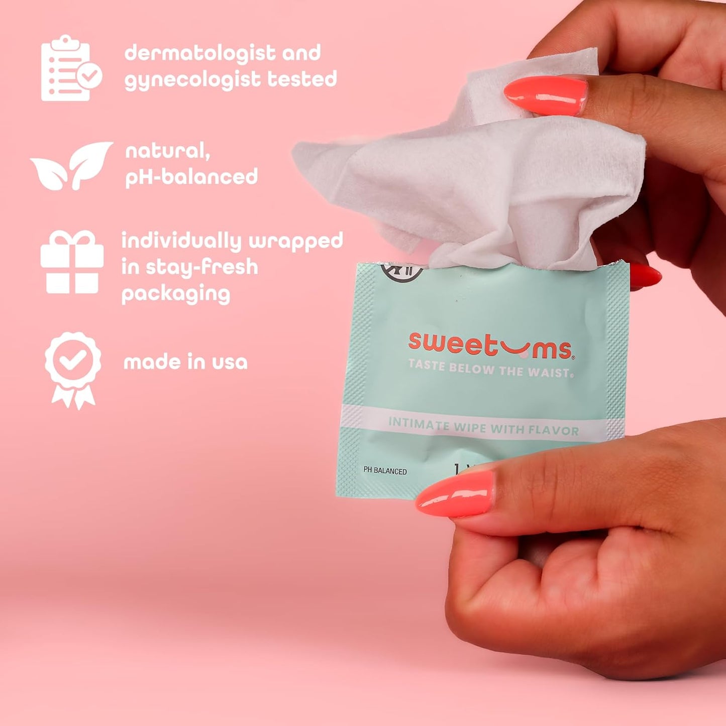 Flavored Feminine Wipes For Women, Individually Wrapped - pH Balanced Wipes - Pack of 10 (Sweet Mint)