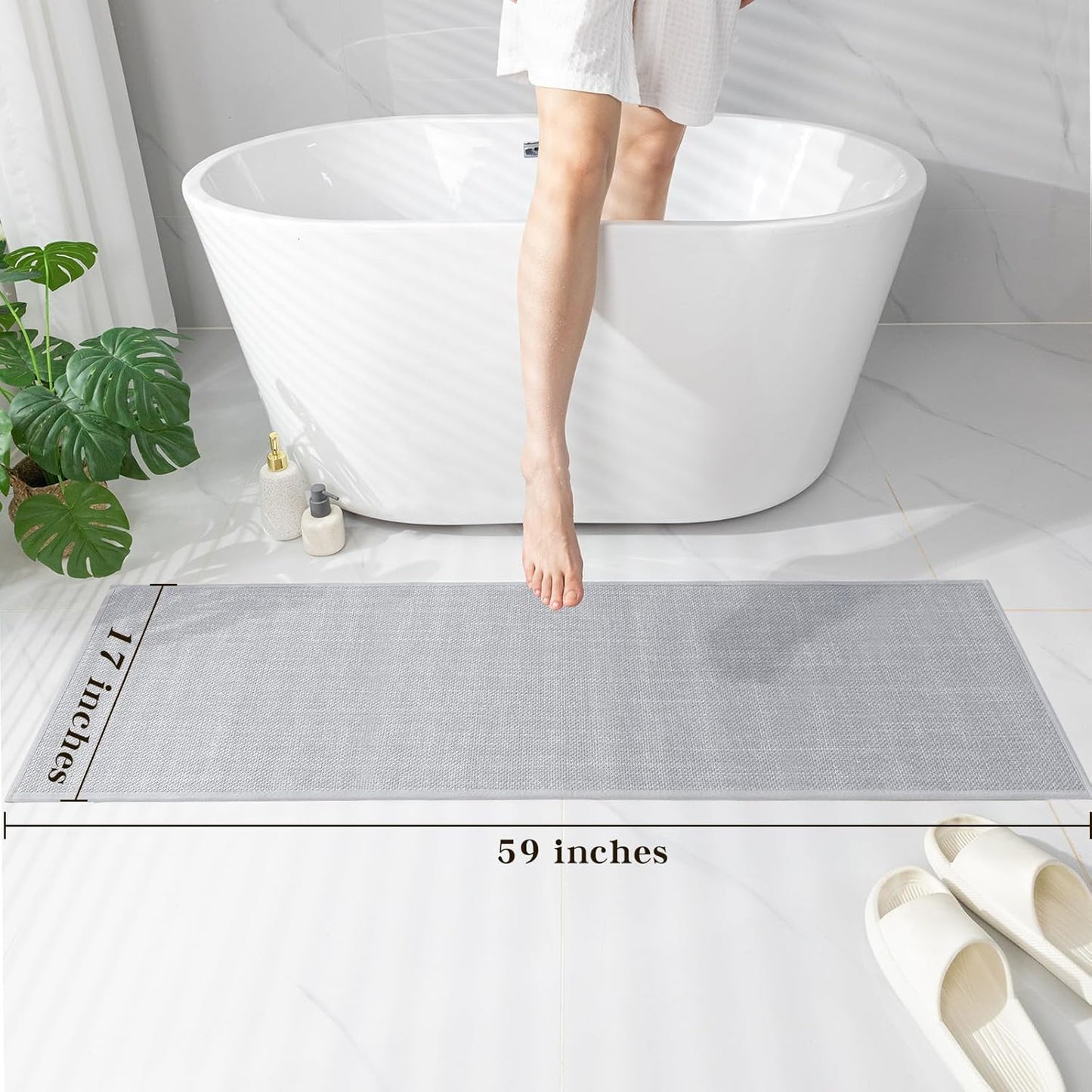 chakme Bathroom Rugs Mat 59x17, Ultra Thin Non Slip Bath Rug Runner Quick Dry Absorbent Bath Mat for Bathroom Floor, (Light Grey, 59"x17")