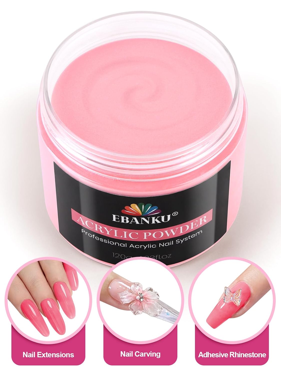 EBANKU Acrylic Powder, Apple Red Acrylic Nail Powder 120g/4.23oz Large Capacity Professional Nail Powder for Nail Acrylic Extension, Nail Carving, Long-Lasting, No Nail Lamp Needed