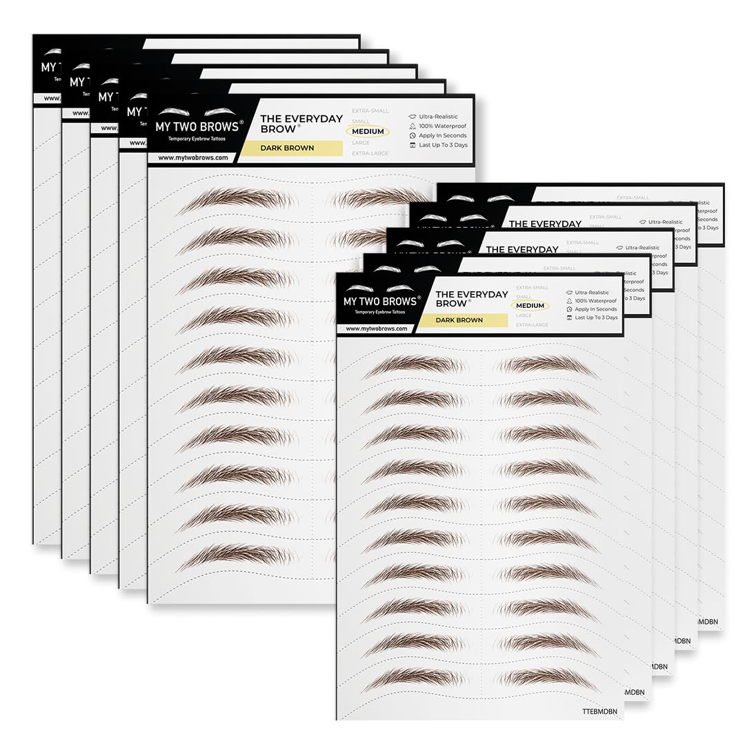 100 Pairs Dark Brown Temporary Eyebrow Tattoos, Waterproof and Smudge-Proof Dark Everyday Style Realistic Eyebrow Stickers for Men & Women, Easy to Apply, Won't Work on Existing Brows