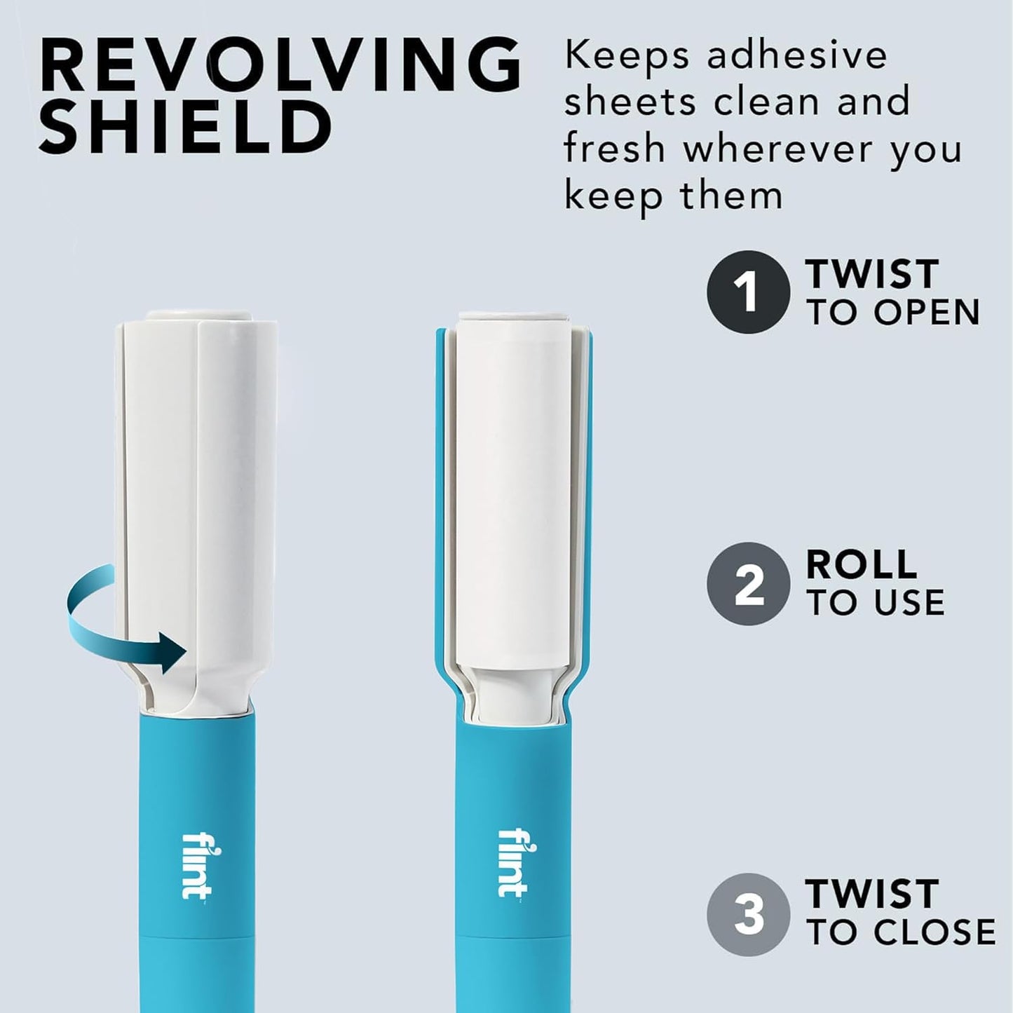 Flint Plus Retractable Lint Remover & Pet Hair Roller for Clothes – Refillable & Reusable Lint Roller with 70 Extra Sticky Tear-Off Sheets – Value Pack, Light Blue
