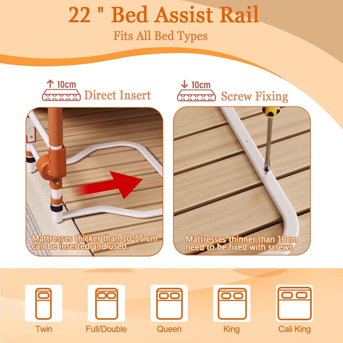 Folding Bed Rails for Elderly Adults Safety, Adjustable Height Bed Assist Rails for Seniors, Foldable Bed Side Rails with Non-Slip Handle and Storage Pouch, Fits King Queen Full Twin Beds