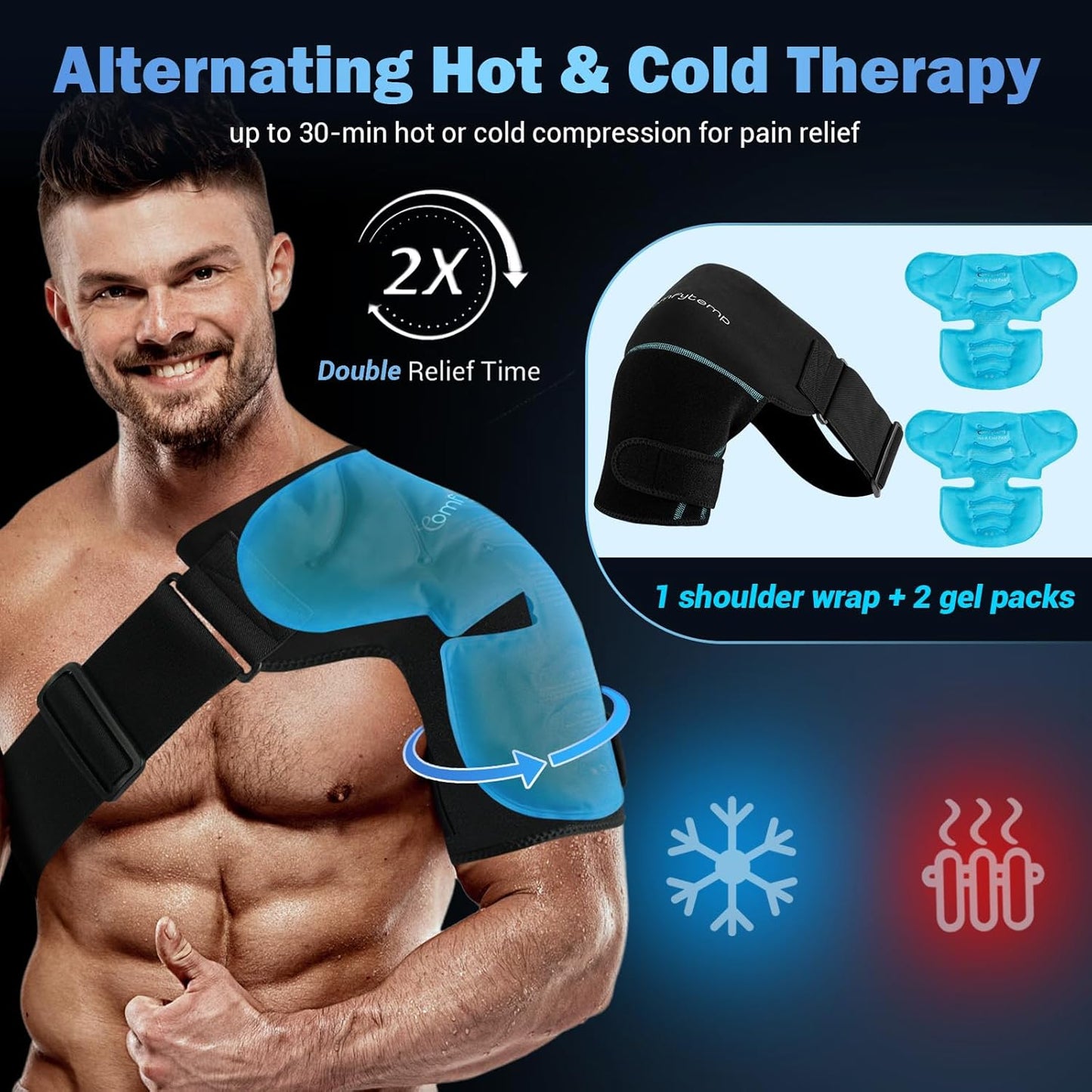 Comfytemp Shoulder Brace Ice Pack Wrap, FSA Eligible HSA Approved Item, Gel Cold Compression Sleeve for Injuries Reusable Arm Rotator Cuff Pain Relief, Physical Therapy Recovery Gift Men Women Elderly