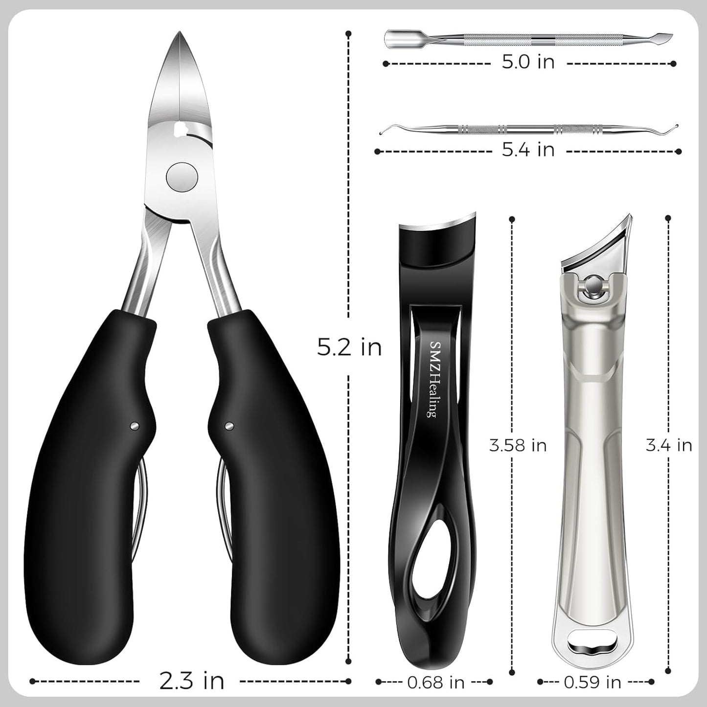 2025 Toenail Clippers for Men Thick Toenails- 15° Angled Head Toe Nail Clippers, 45° Sharp Slanted Curved Nail Clippers, 37mm Wide Opening Heavy Duty Toenail Clippers with Long Handle 5PCS