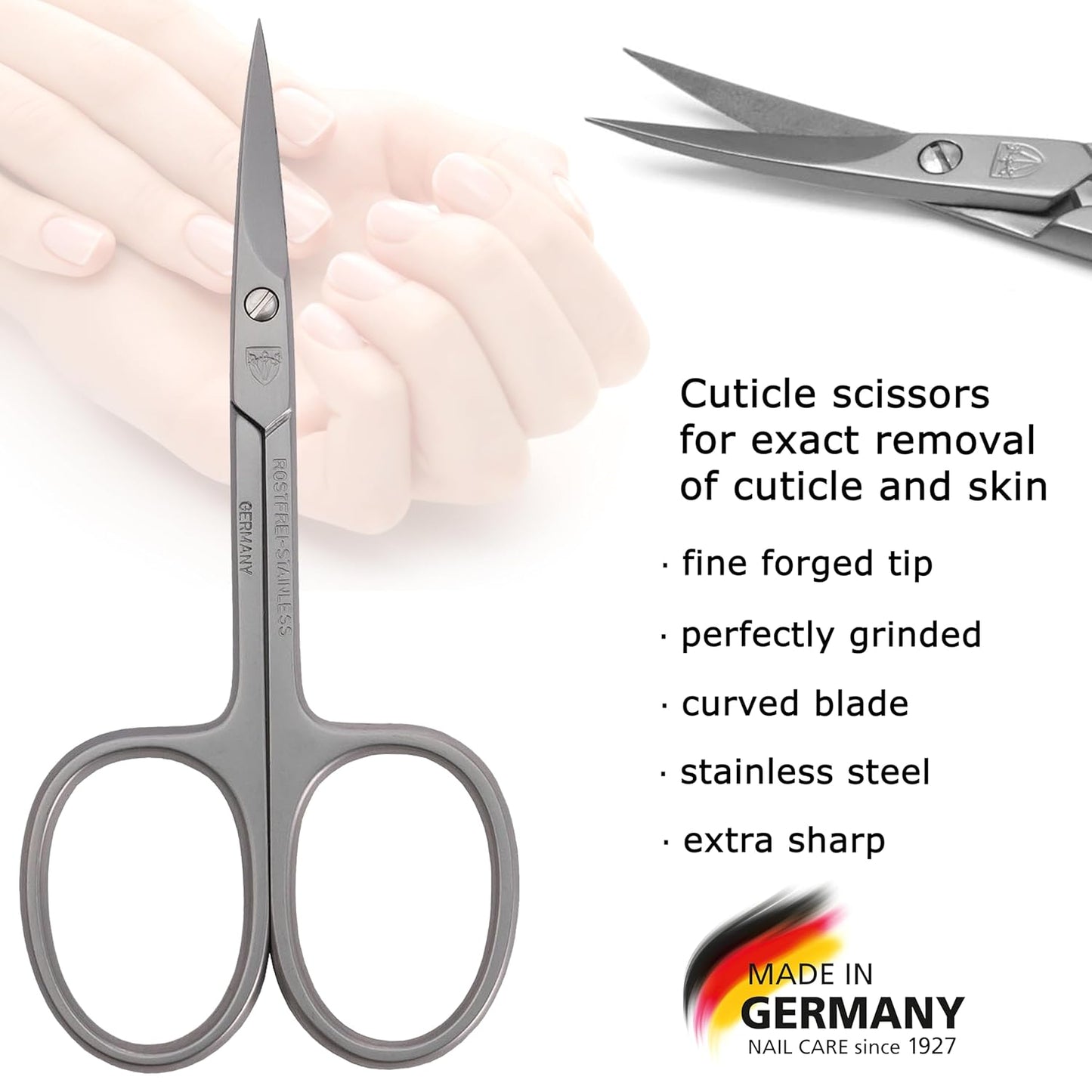 3 Swords Germany - brand quality STAINLESS STEEL INOX CURVED CUTICLE SCISSORS (1 PIECE) with case for manicure pedicure - nail care by 3 Swords - Made in Germany