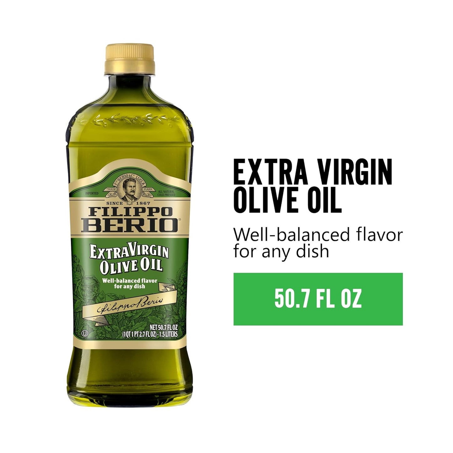 Filippo Berio Cold Pressed Extra Virgin Olive Oil, 50.7 Ounce rPET Bottle