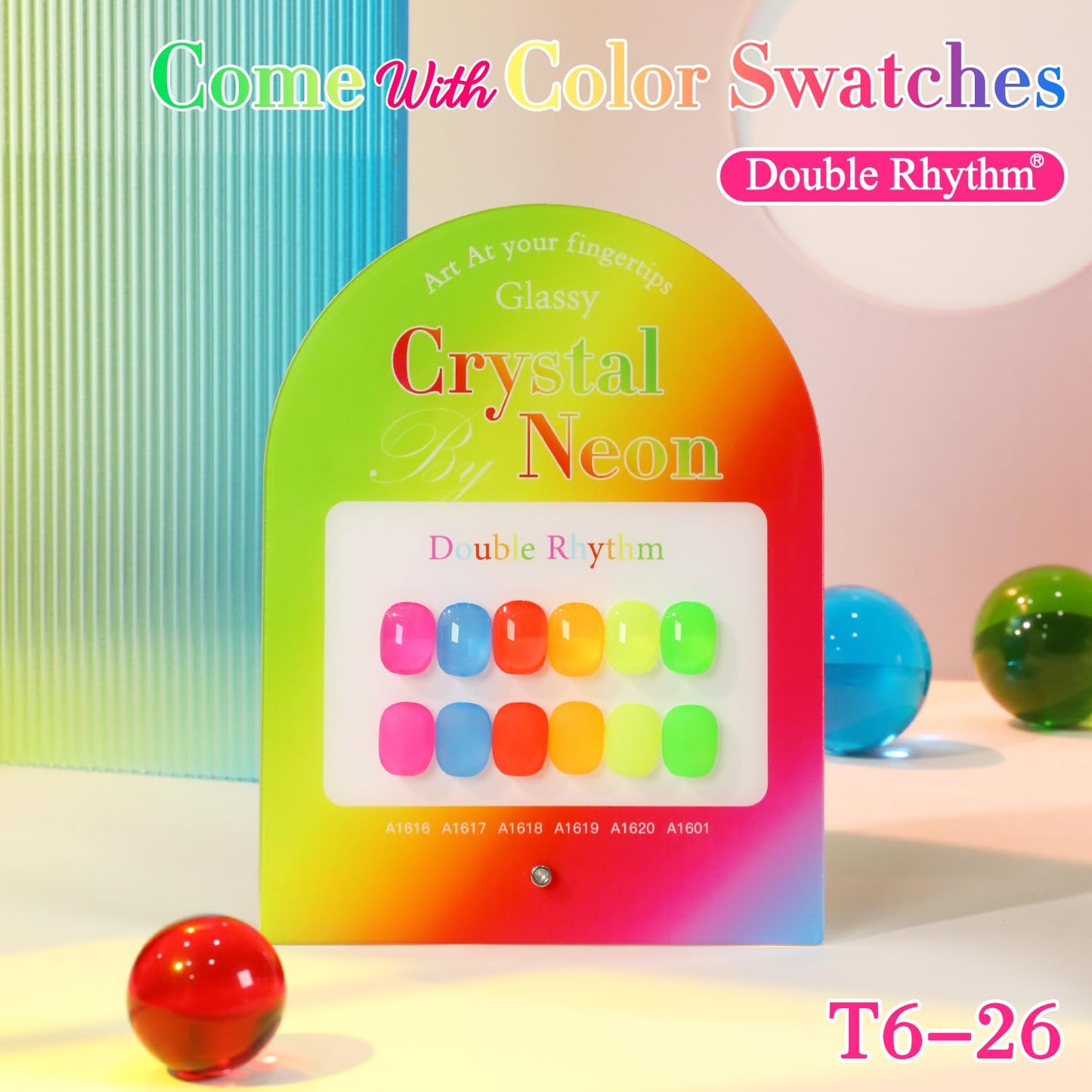 Double Rhythm 6 Pcs 15 ML Gel Polish Set Same Color Same Bottle Soak Off Gel Polish Kit Nail Art Manicure Salon DIY at Home for Women (Jelly Neon Pink Blue Red Green-T6-26)
