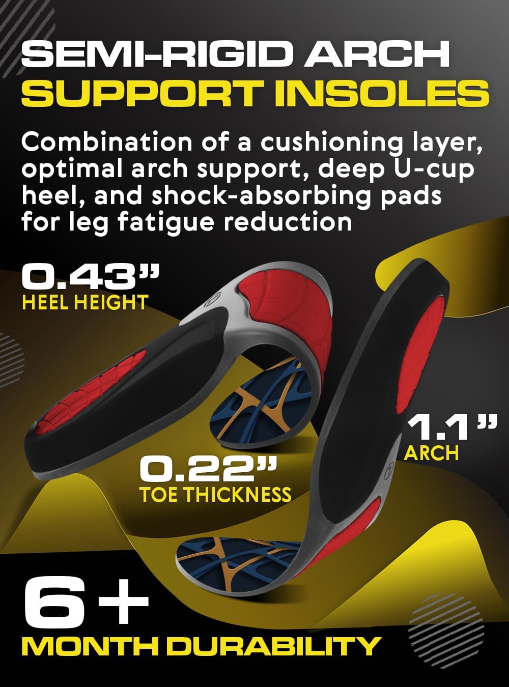 (New) Work Orthotic Insoles - Anti Fatigue Medium Arch Support Shoe Insert Men Women - Plantar Fasciitis Flat Feet - Relieve Foot Pain - Work Boot Insoles Standing All Day (XXL, Blue Lines)