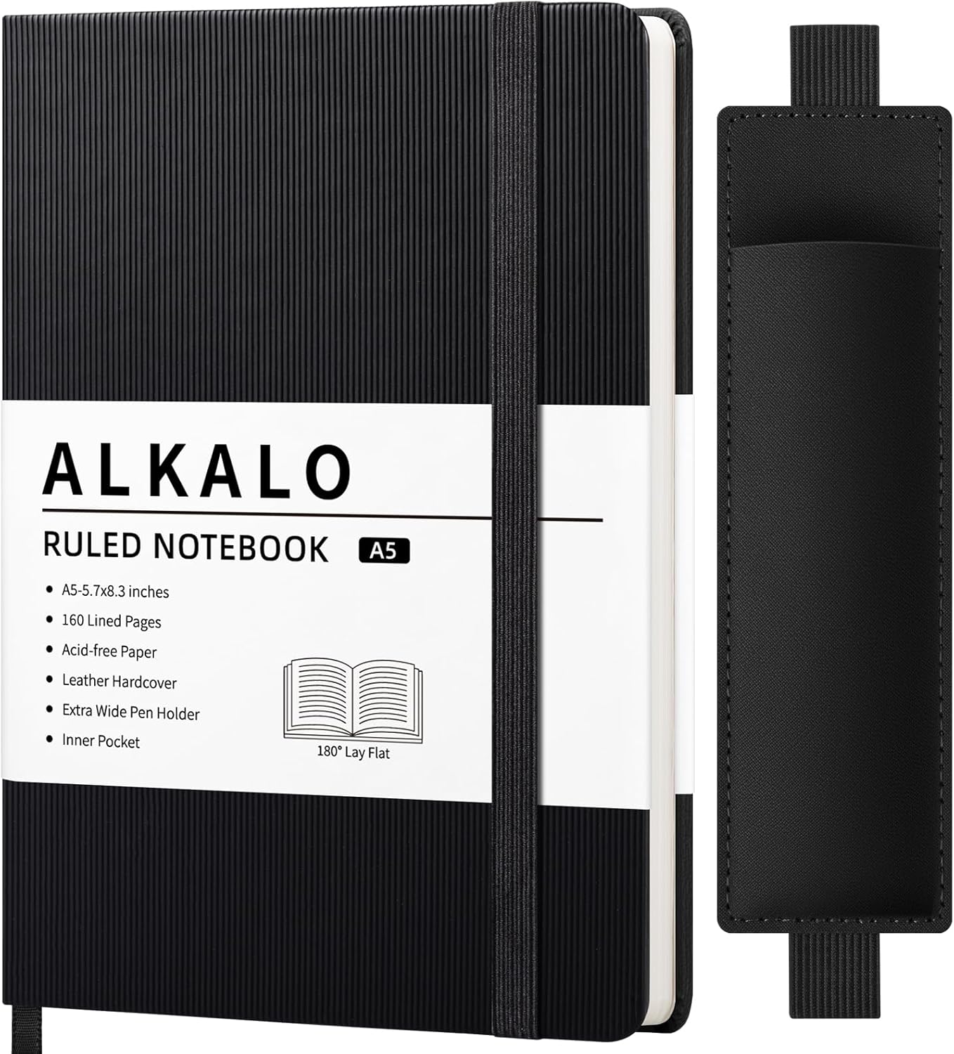 Lined Journal Notebook for Work, A5 Leather Notebook with Pen Sleeve, 100GSM/160 Pages Thick Paper, Daily Journals for Writing, School, Note Taking, Business, Travel, College Ruled