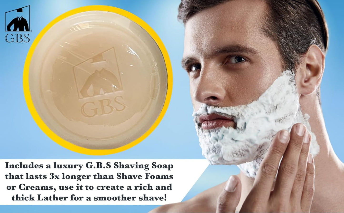 G.B.S Men’s Shaving Soap Pack 97% All Natural Enriched With Shea Butter & Glycerin, Creates Rich Lather Form, 3 Oz Each Nourishes Skin Smooth Clean Shave Pack of 4 Different Scents