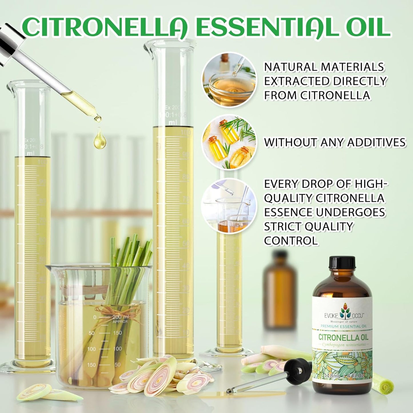 EVOKE OCCU Citronella Oil for Cleaning, Air Freshening, Add to Spray and Diffuser - 4 Fl Oz