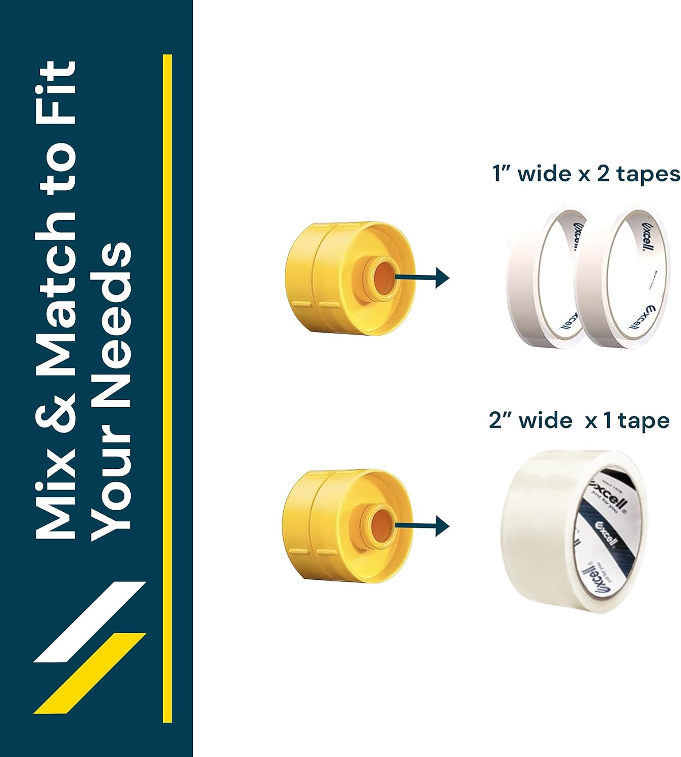 Excell ET-12281 Multi Roll Tape Dispenser Holder with Cutter: Durable Metal Construction, Cutting Angle Range, Anti-Rust Blade. Adjustable Tension for Perfect Tape Application. (2 Inch)