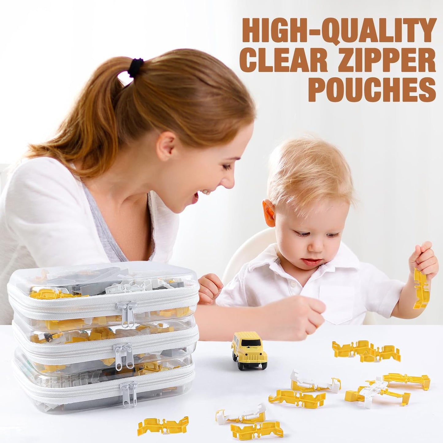 Clear Hard Shell Zipper Case 3 PCS Clear Cosmetic Make up Bag Waterproof Travel Toiletry Bag for Women, Hard Plastic Zipper Pouches Portable Travel Storage Organizer Bins (White, 8"x6"x2")