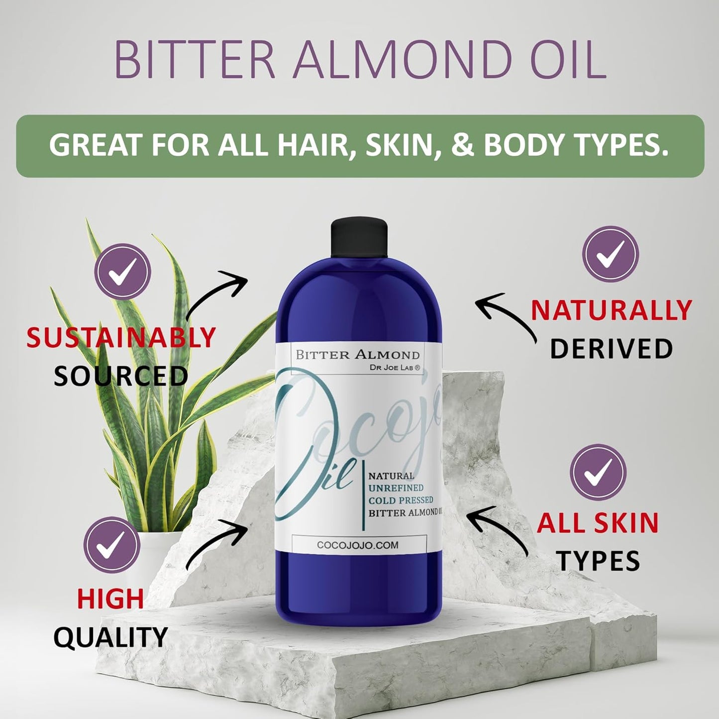 Dr Joe Lab Bitter Almond Oil - 32 oz - Pure Unrefined Cold Pressed Extra Virgin Non GMO All Natural, Vegan Bulk Carrier Oil Perfect for Body Hair Face Skin Nails Facial Hair DIY Cosmetics
