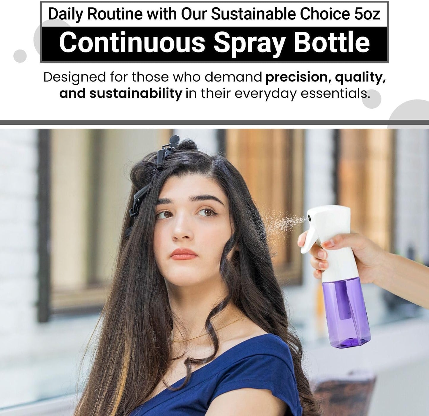 Continuous Mist Spray Bottle – Ultra Fine Mist for Hair Styling, Salon Use, and Versatile Applications – Ideal for Plants, Cleaning, and Travel – 5 oz Purple Octagon Shape Empty Bottle