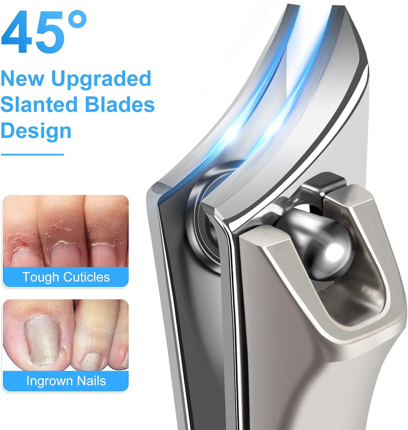 Toenail Clippers for Thick Toenails for Seniors, Angled Head Large Toe Nail Clippers for Thick Nails for Men, Heavy Duty Slanted Nail Clippers with Wide Jaw, Sliver