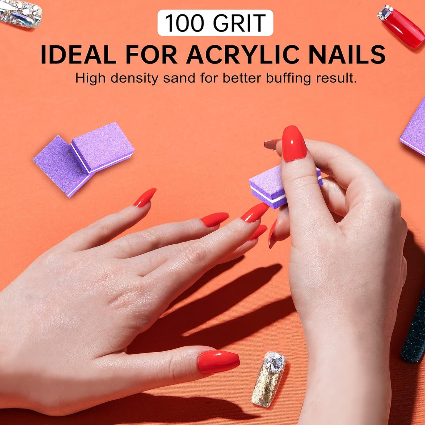 Mini Nail Buffer Block File 100/180 Grit Sponge Buffing Sanding Blocks Manicure Tools 50Pcs (Purple)