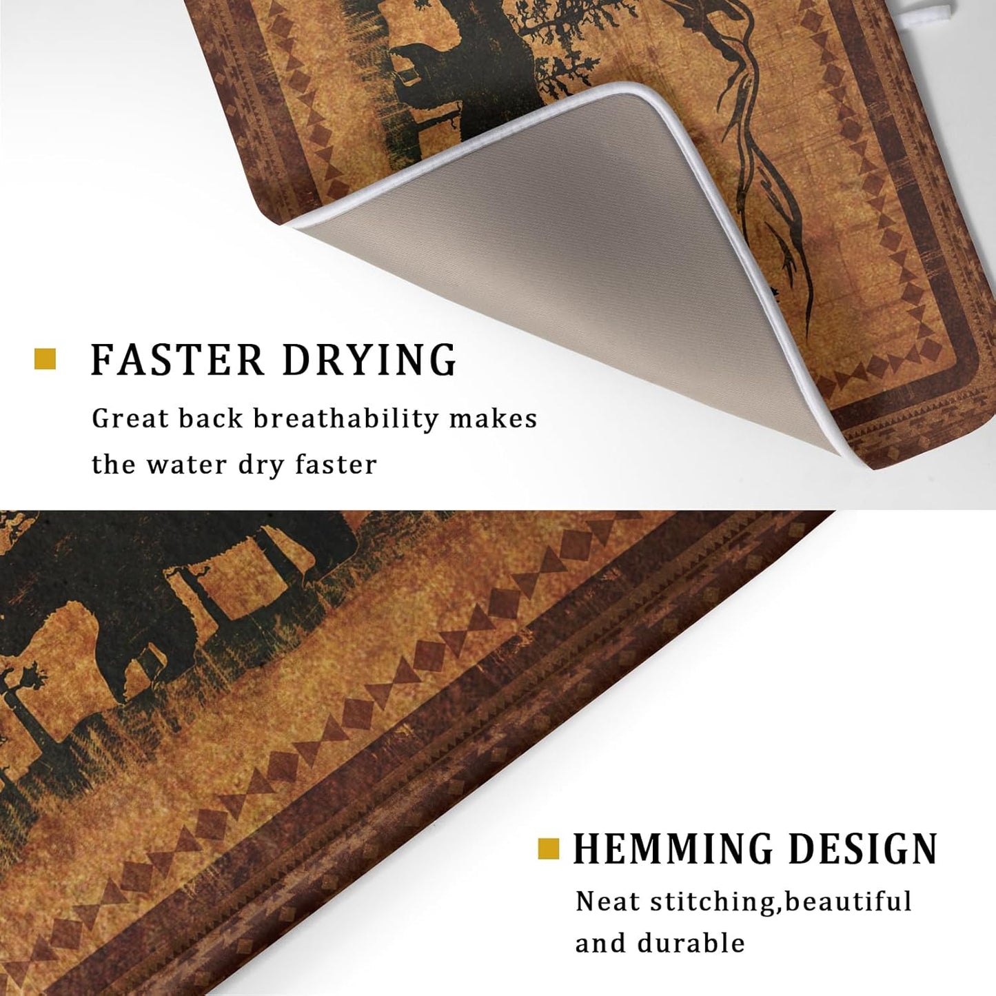 Forest Bear Dish Drying Mat 18x24 Inch Rustic Cabin Washable Microfiber Absorbent Dishes Drainer Rack Pad for Kitchen Counter Home Decor