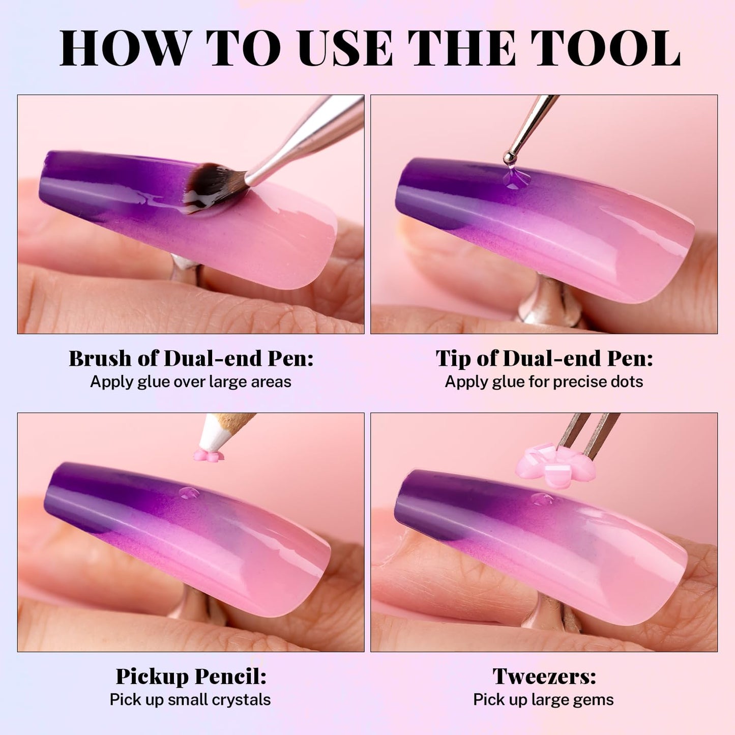 3D Flowers, Manicure Kit with Rhinestone Glue Gel, Colorful Acrylic Flower Nail Charms with Caviar Beads, Rhinestones for Nails with Gem Glue (UV/LED Needed) with Pickup & Dotting Tools