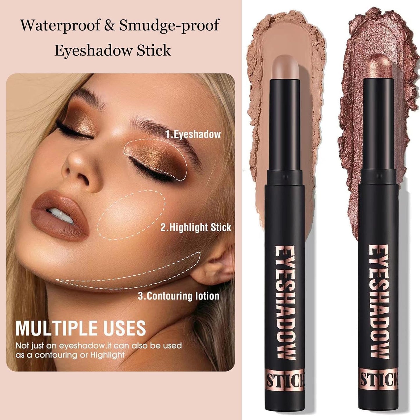 Cream Eyeshadow Stick Blendable Shimmer Eyeshadow Long Lasting High Pigment Eye Shadow Sticks,Waterproof Hypoallergenic eyeshadow Pencil (16#)