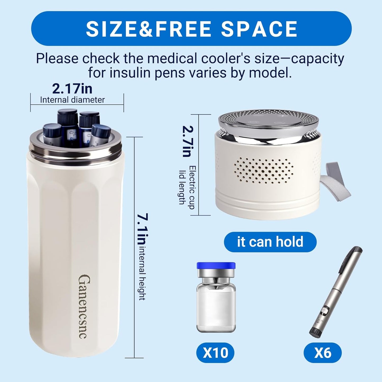 Electric Insulin Cooler Travel Case TSA Approved，USB Type-C Smart Cooling, 10000mAh Power Bank ，Large Capacity Medication Cooler for Travel ，Medical Cooler for Insulin (White, no Power Bank)