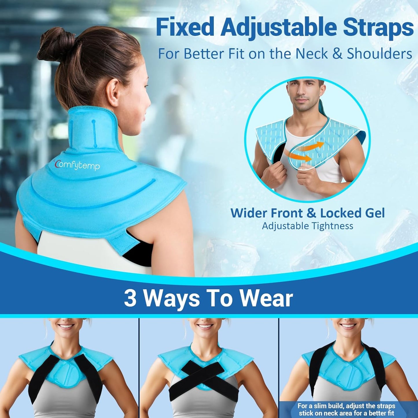 Comfytemp Ice Pack for Neck Shoulders Pain Relief with Straps, Reusable Gel Shoulder Ice Pack Wrap, Cold Compression Physical Therapy Recovery for Upper Back, Cervical Injuries (S)