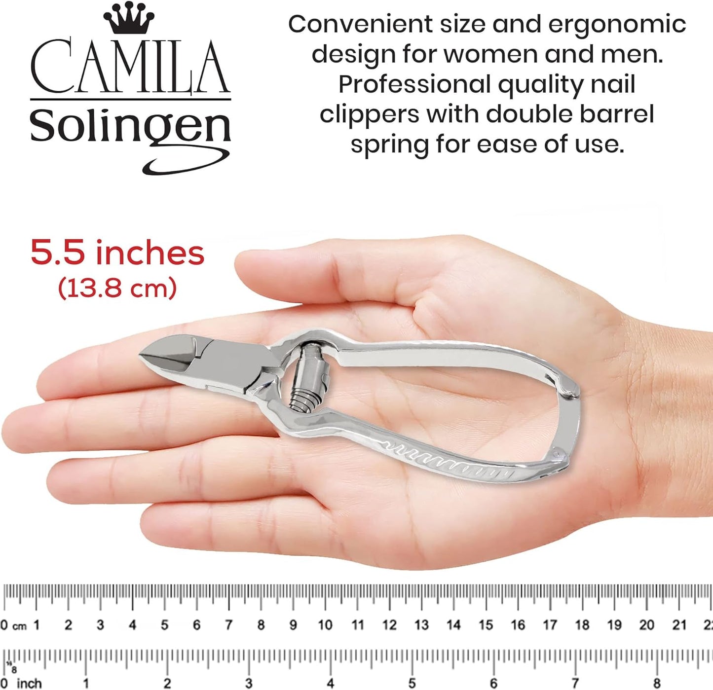 CS13 Large Heavy Duty Toe Nail Clipper for Thick Toenails, Manicure & Pedicure, Double Barrel Spring. Super Sharp Trimmer Curved Stainless Steel 20mm Blade Made in Solingen, Germany