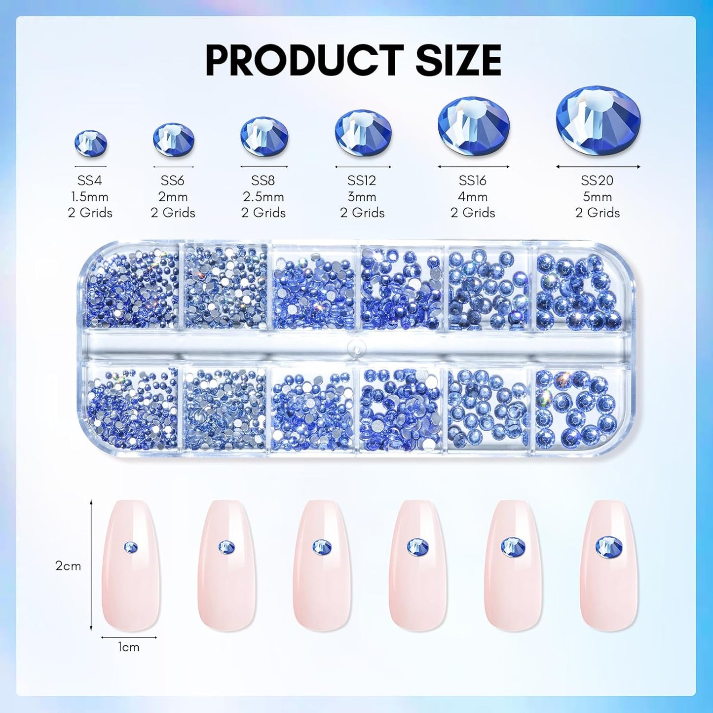 Makartt Blue Nail Rhinestones Flatback Rhinestones Multi-Size Round Crystal Glass Nail Charms Diamonds Nail Jewels for DIY Crafts Makeup Nail Art Supplies Accessories Christmas Gift